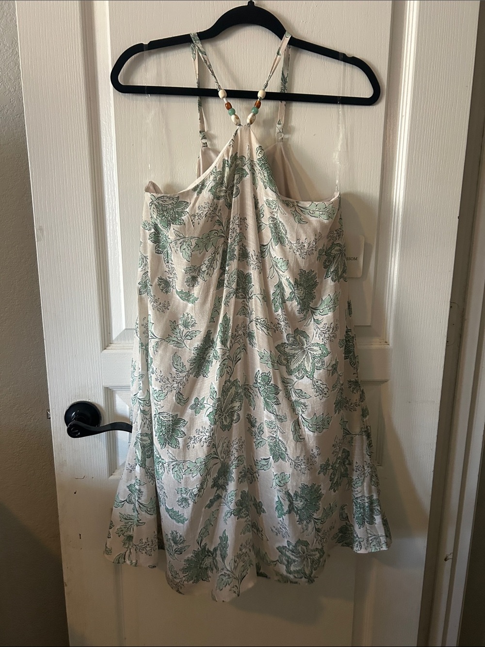 Cream Mini Dress with Green Floral Print and Beaded Halter